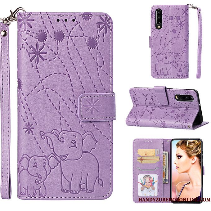 Hoesje Huawei P30 Leer Anti-falltelefoon, Hoes Huawei P30 Folio Purper