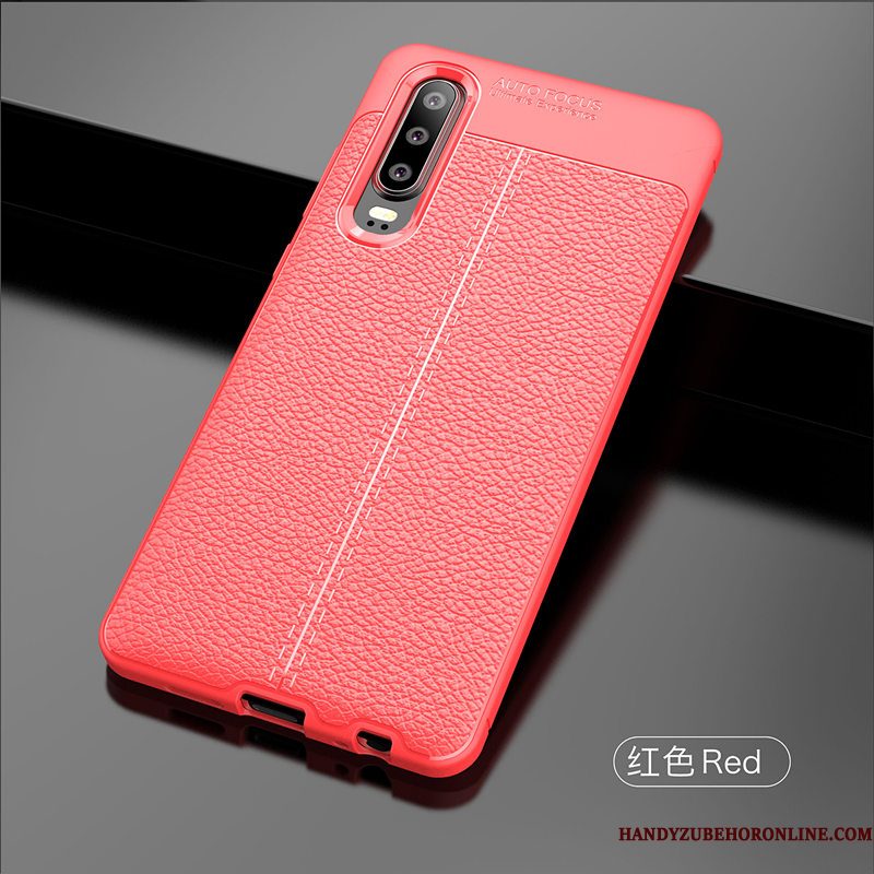 Hoesje Huawei P30 Leer Patroon Trend, Hoes Huawei P30 Zacht Rood Eenvoudige