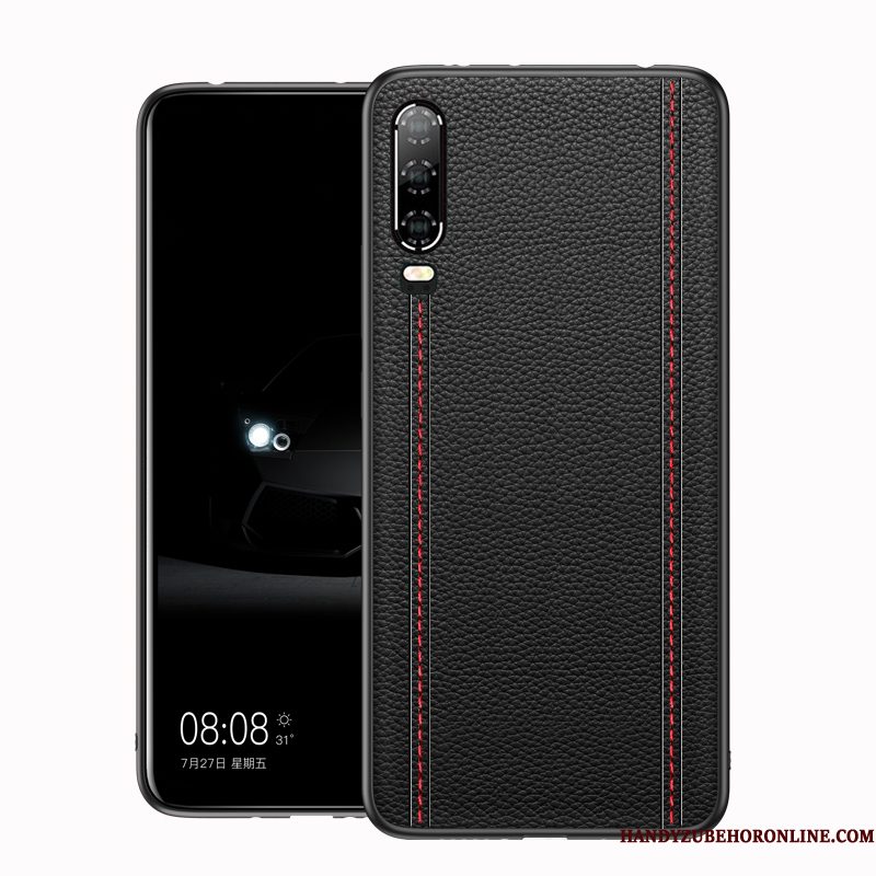 Hoesje Huawei P30 Leer Trendy Merk Zwart, Hoes Huawei P30 Bescherming Telefoon