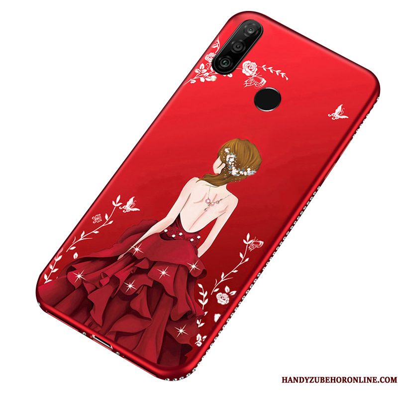 Hoesje Huawei P30 Lite Scheppend Rood Hanger, Hoes Huawei P30 Lite Zacht Telefoon