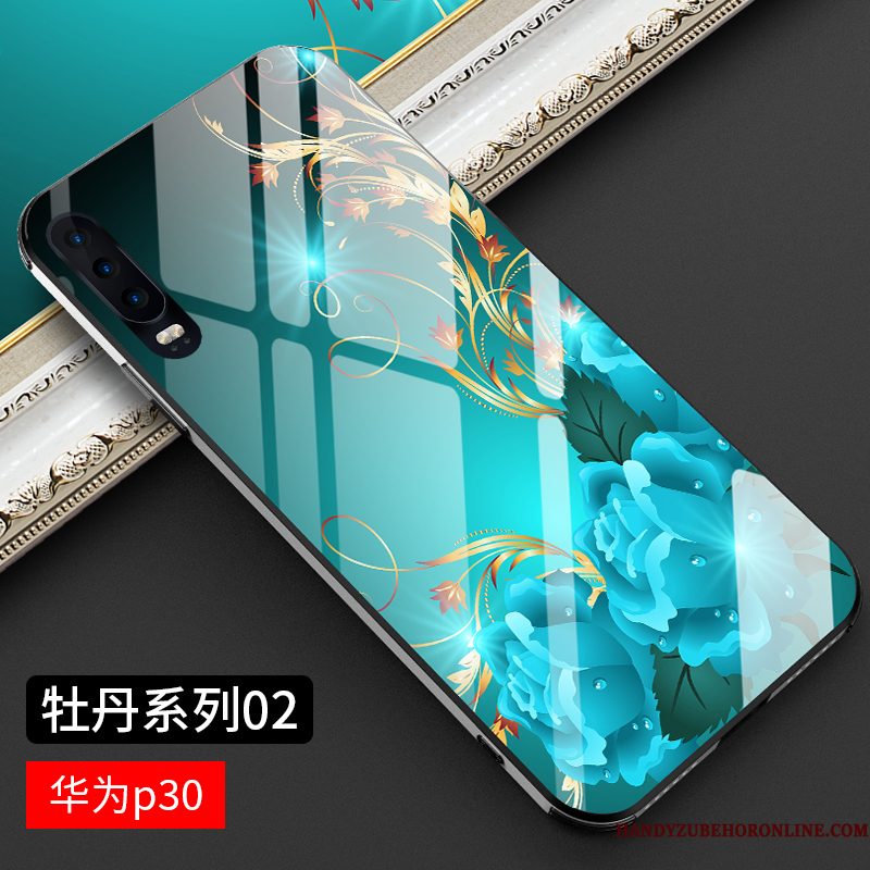 Hoesje Huawei P30 Luxe Glas Nieuw, Hoes Huawei P30 Zakken Blauwtelefoon
