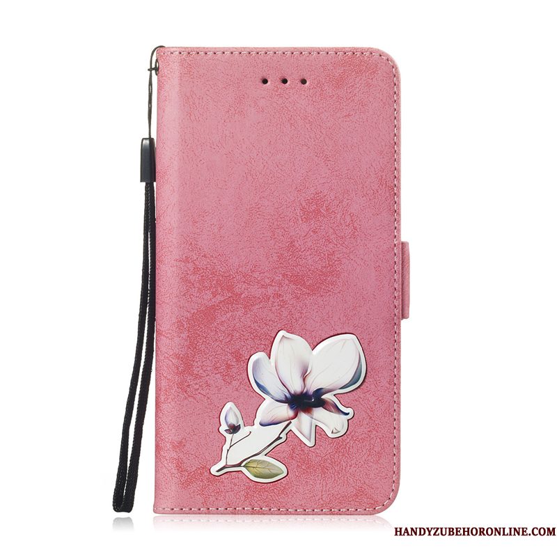 Hoesje Huawei P30 Pro Folio Telefoon Hout, Hoes Huawei P30 Pro Leer Bloemen Roze