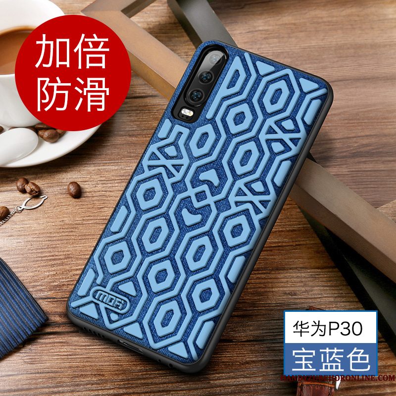 Hoesje Huawei P30 Siliconen Antislip Persoonlijk, Hoes Huawei P30 Zakken Schrobben Blauw