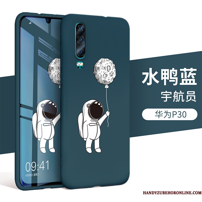 Hoesje Huawei P30 Siliconen Trendy Merk Blauw, Hoes Huawei P30 Zacht Anti-falltelefoon