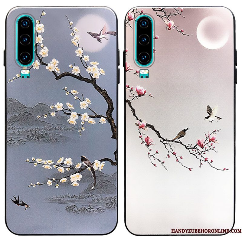 Hoesje Huawei P30 Vintage Trendy Merk Prunus, Hoes Huawei P30 Siliconen Telefoon Trend