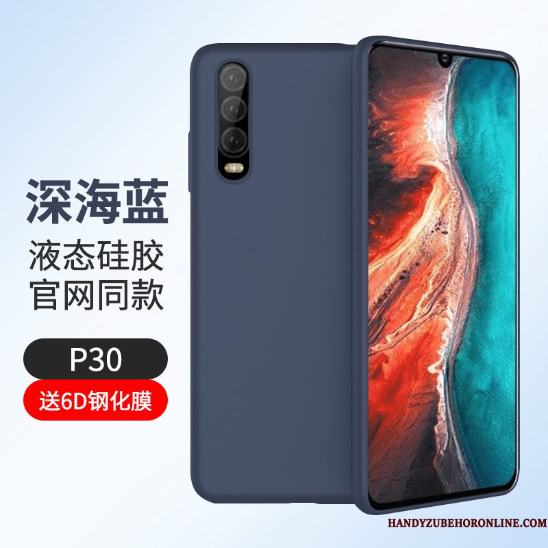 Hoesje Huawei P30 Zacht Donkerblauw Anti-fall, Hoes Huawei P30 Bescherming Schrobben Trendy Merk