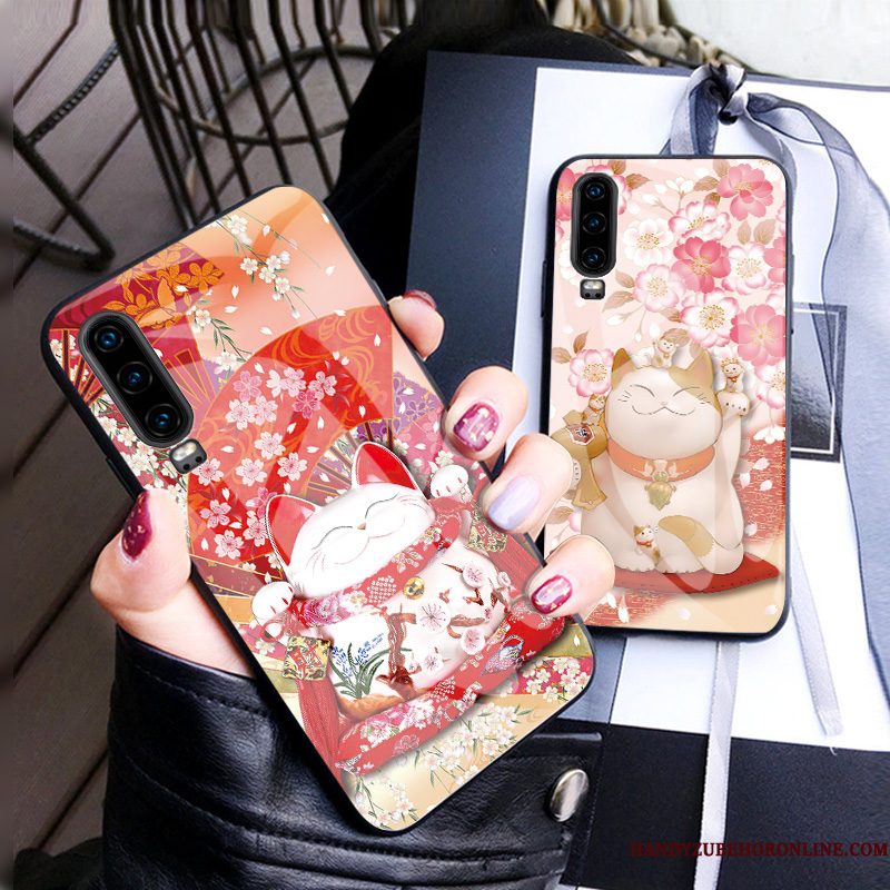 Hoesje Huawei P30 Zakken Hanger Kers, Hoes Huawei P30 Bescherming Kat Trendy Merk