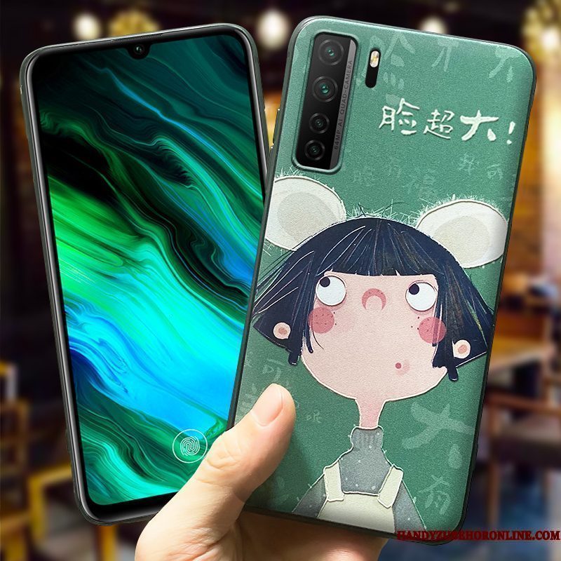 Hoesje Huawei P40 Lite 5g Reliëf Mini Driedimensionaal, Hoes Huawei P40 Lite 5g Zacht Groen Schrobben