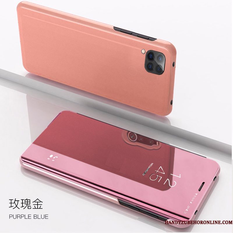 Hoesje Huawei P40 Lite Folio Spiegel Rose Goud, Hoes Huawei P40 Lite Zakken Anti-falltelefoon