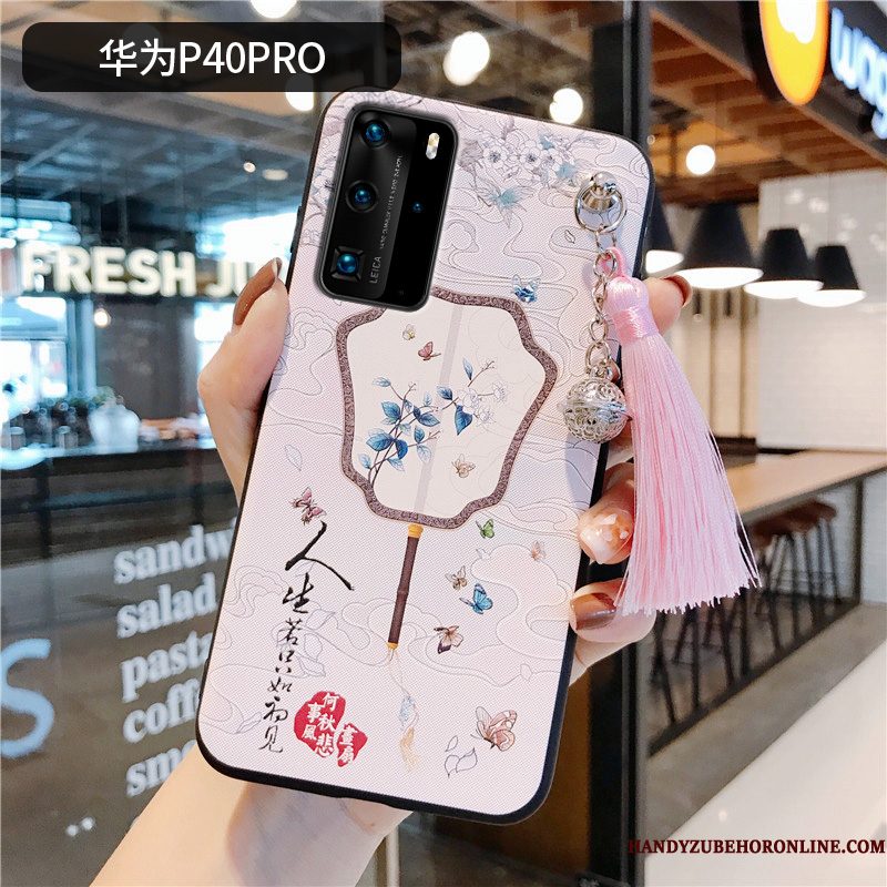 Hoesje Huawei P40 Pro Vintage Kwasten Rood, Hoes Huawei P40 Pro Bescherming Roze Chinese Stijl