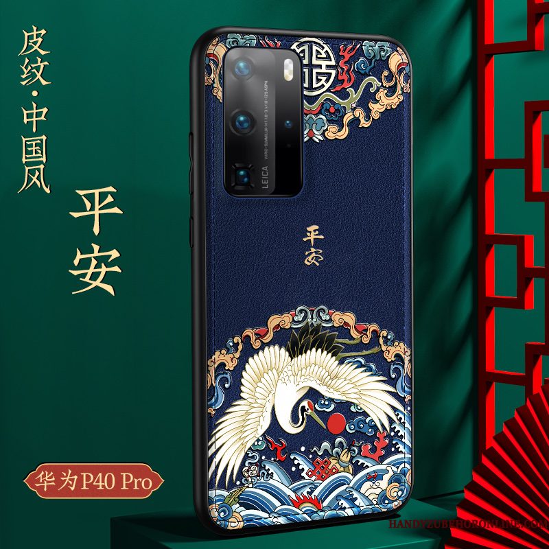 Hoesje Huawei P40 Pro Zakken Chinese Stijl Blauw, Hoes Huawei P40 Pro Zacht Kwaliteit Trend