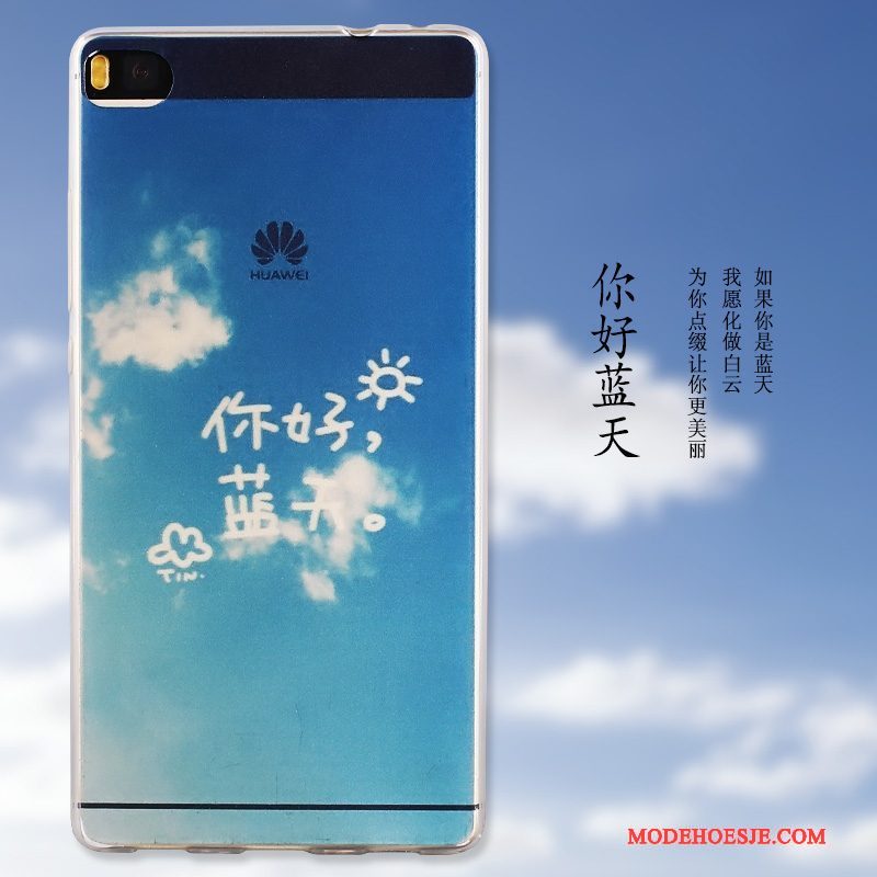 Hoesje Huawei P8 Geschilderd Telefoon Hoge, Hoes Huawei P8 Zacht Blauw