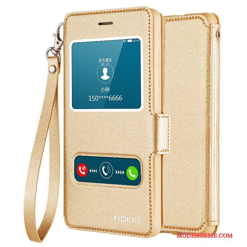 Hoesje Huawei P8 Lite Leer Anti-fall Jeugd, Hoes Huawei P8 Lite Bescherming Telefoon Goud