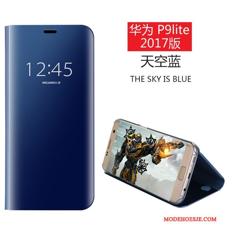 Hoesje Huawei P9 Lite Leer Anti-fall Spiegel, Hoes Huawei P9 Lite Bescherming Donkerblauwtelefoon