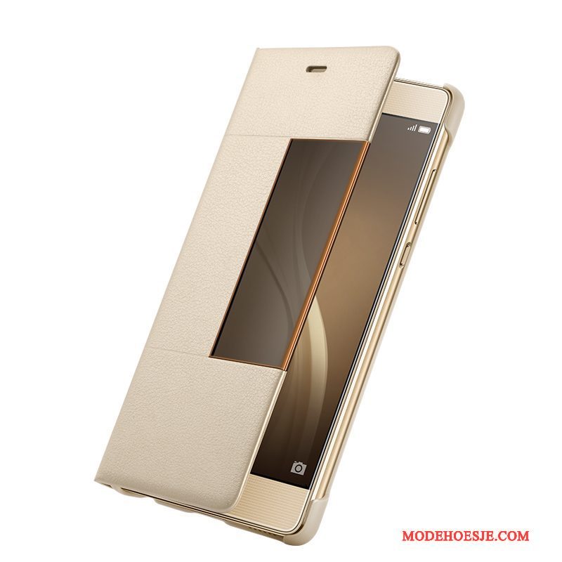 Hoesje Huawei P9 Plus Folio Telefoon Goud, Hoes Huawei P9 Plus Leer Echte Trend