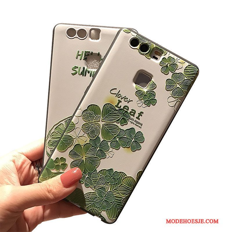 Hoesje Huawei P9 Plus Ondersteuning Telefoon Groen, Hoes Huawei P9 Plus Zacht Schrobben Zwart