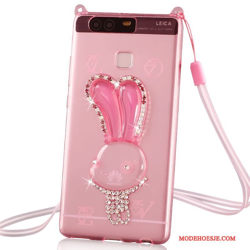 Hoesje Huawei P9 Plus Strass Dun Roze, Hoes Huawei P9 Plus Siliconen Hoge Hanger