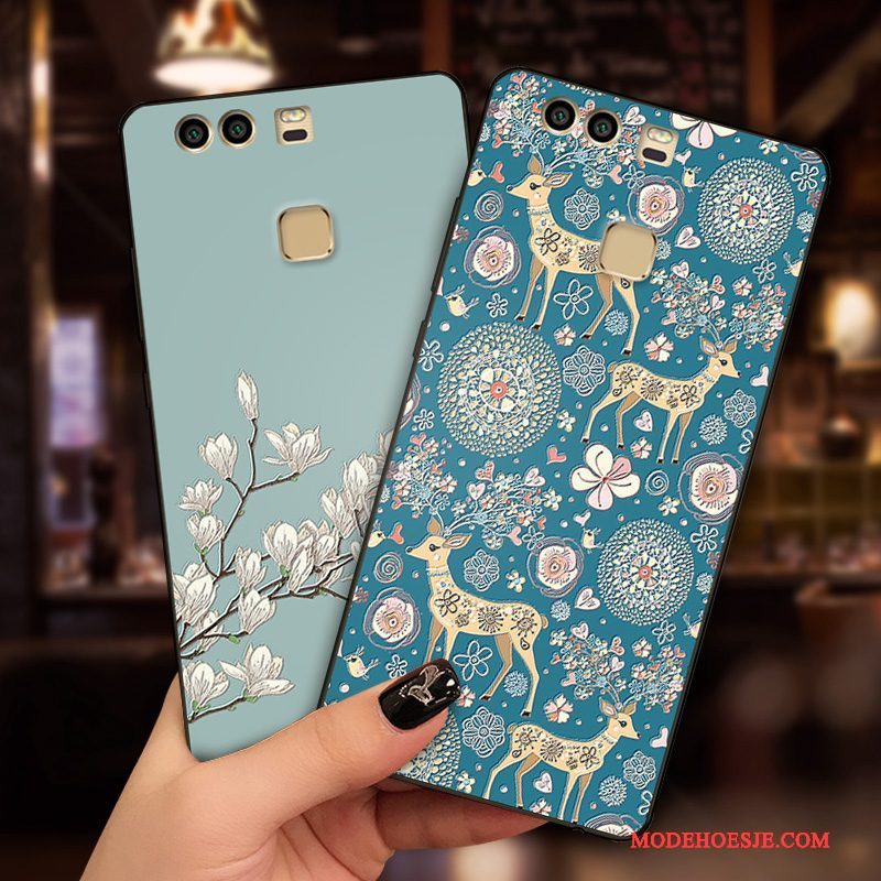 Hoesje Huawei P9 Siliconen Blauw Schrobben, Hoes Huawei P9 Zakken Anti-falltelefoon