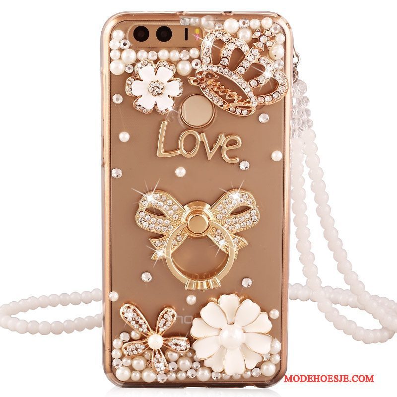 Hoesje Huawei P9 Siliconen Ring Goud, Hoes Huawei P9 Strass Telefoon