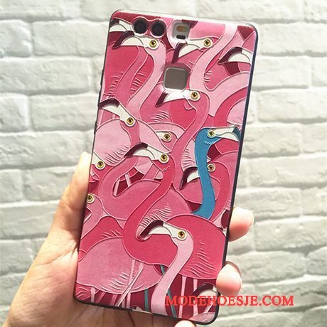 Hoesje Huawei P9 Zacht Hangertelefoon, Hoes Huawei P9 Reliëf Roze Schrobben