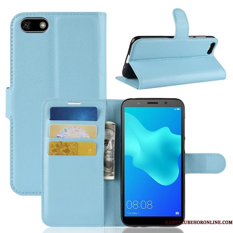 Hoesje Huawei Y5 2018 Bescherming Anti-fall Blauw, Hoes Huawei Y5 2018 Leer Telefoon Kaart