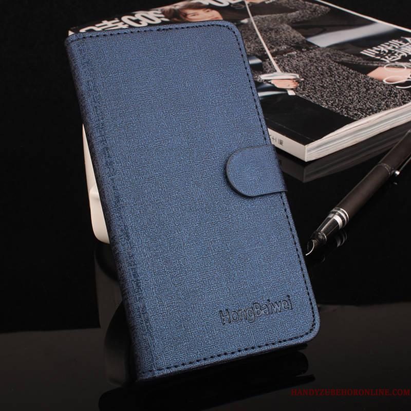 Hoesje Huawei Y5 2018 Leer Blauw Patroon, Hoes Huawei Y5 2018 Bescherming Kaart Soort Aziatische Vrucht