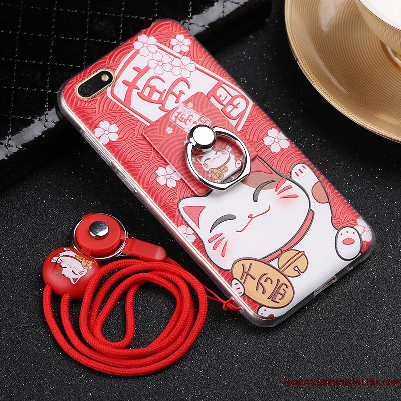 Hoesje Huawei Y5 2018 Zacht Roodtelefoon, Hoes Huawei Y5 2018 Spotprent Ring Hanger