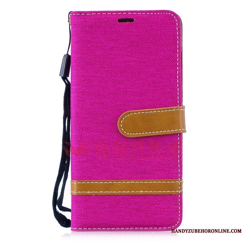 Hoesje Huawei Y5 2019 Folio Denim Rood, Hoes Huawei Y5 2019 Zakken Anti-fall Trend