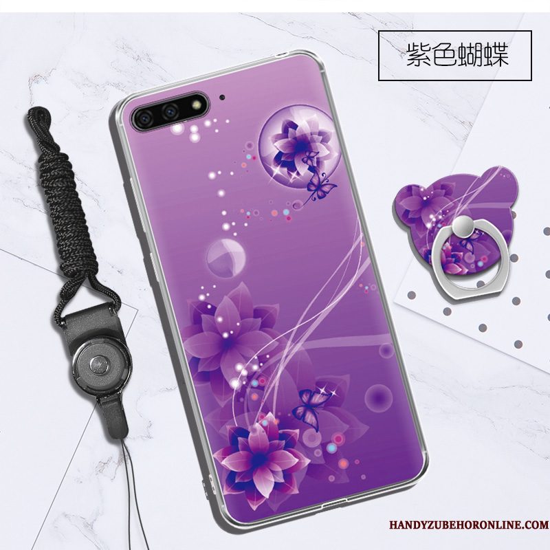 Hoesje Huawei Y6 2018 Siliconen Opknoping Nektelefoon, Hoes Huawei Y6 2018 Purper