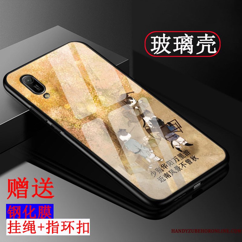 Hoesje Huawei Y6 2019 Siliconen Glas Schrobben, Hoes Huawei Y6 2019 Zakken Pas Geel