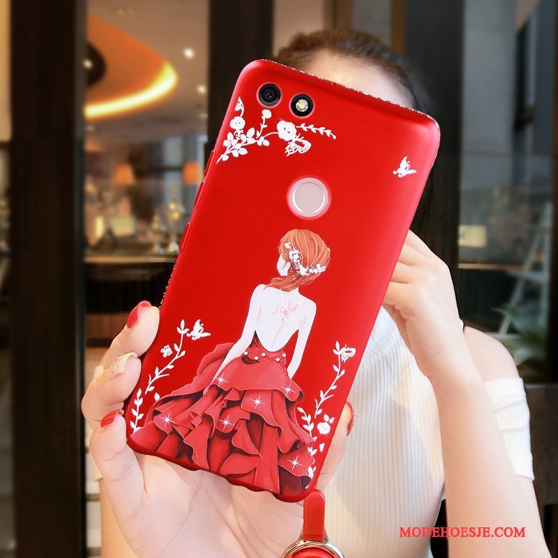 Hoesje Huawei Y6 Pro 2017 Siliconen Telefoon Rood, Hoes Huawei Y6 Pro 2017 Reliëf Persoonlijk