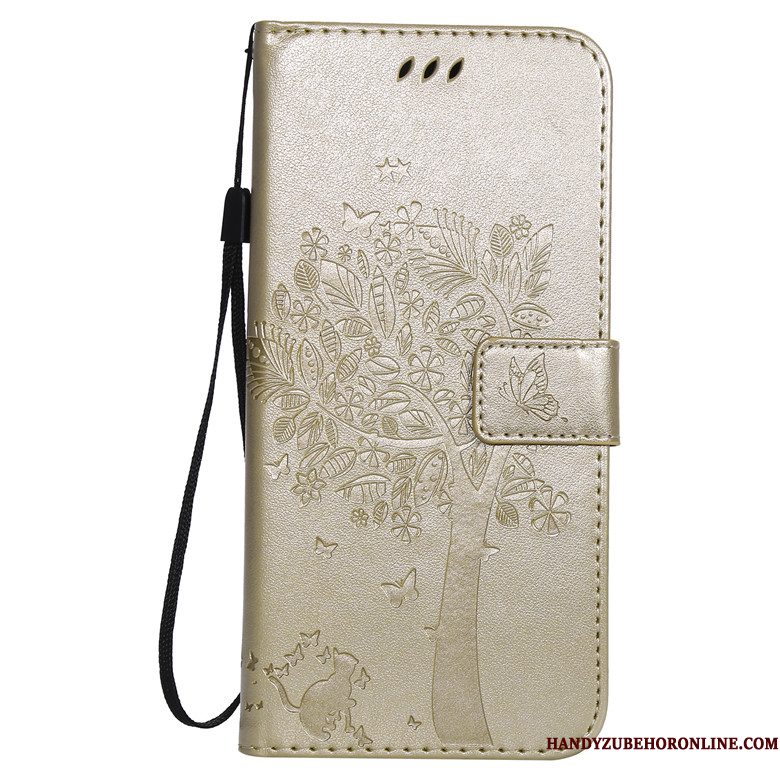 Hoesje Huawei Y7 2019 Folio Anti-fall Goud, Hoes Huawei Y7 2019 Leer Boomtelefoon