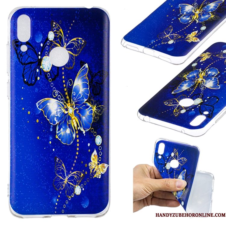 Hoesje Huawei Y7 2019 Siliconen Blauw Anti-fall, Hoes Huawei Y7 2019 Zakken Trendtelefoon