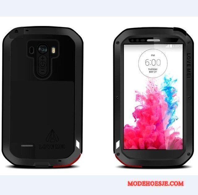 Hoesje Lg G3 Metaal Zwart Drie Verdedigingen, Hoes Lg G3 Siliconen Anti-falltelefoon