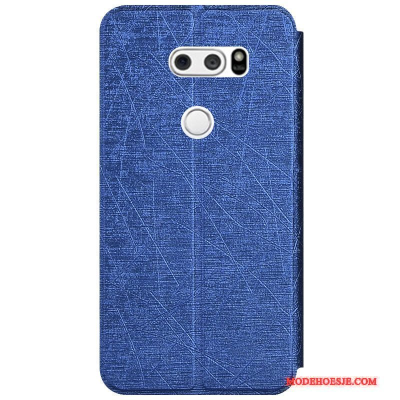 Hoesje Lg V30 Folio Kleur Blauw, Hoes Lg V30 Ondersteuning Anti-falltelefoon