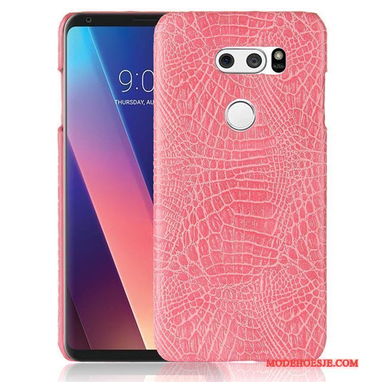 Hoesje Lg V30 Leer Roodtelefoon, Hoes Lg V30 Vintage Anti-fall Roze