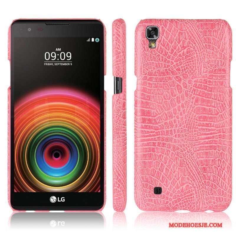 Hoesje Lg X Power Bescherming Roze Krokodil, Hoes Lg X Power Leer Anti-falltelefoon