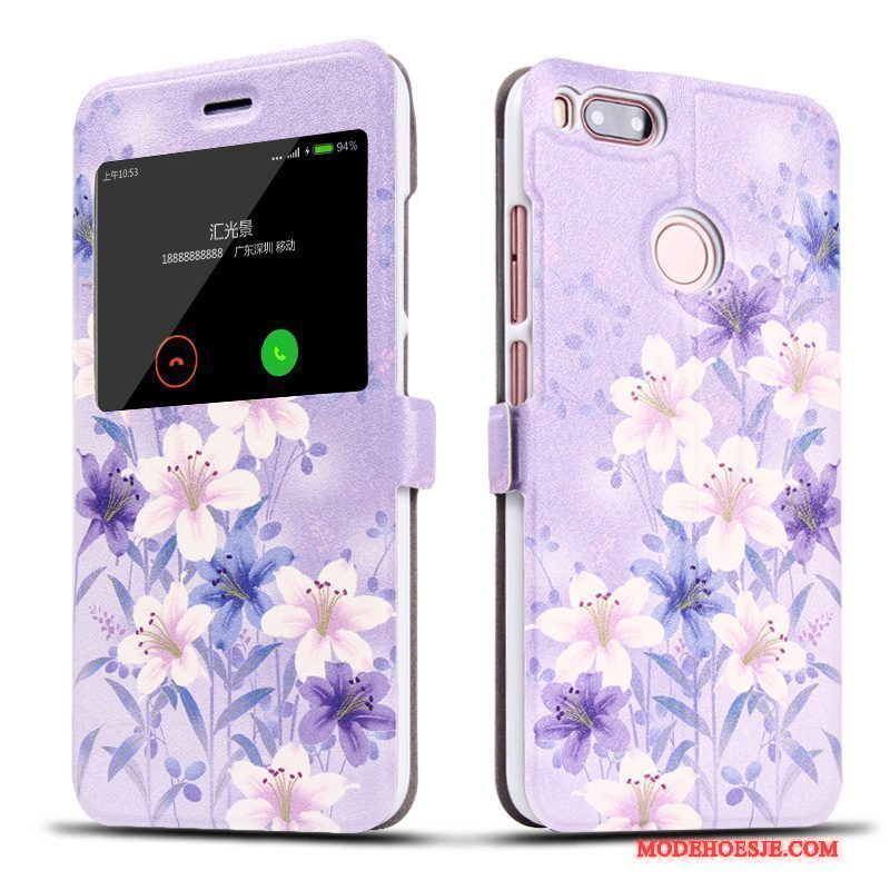 Hoesje Mi 5x Folio Telefoon Purper, Hoes Mi 5x Leer Anti-fall Mini