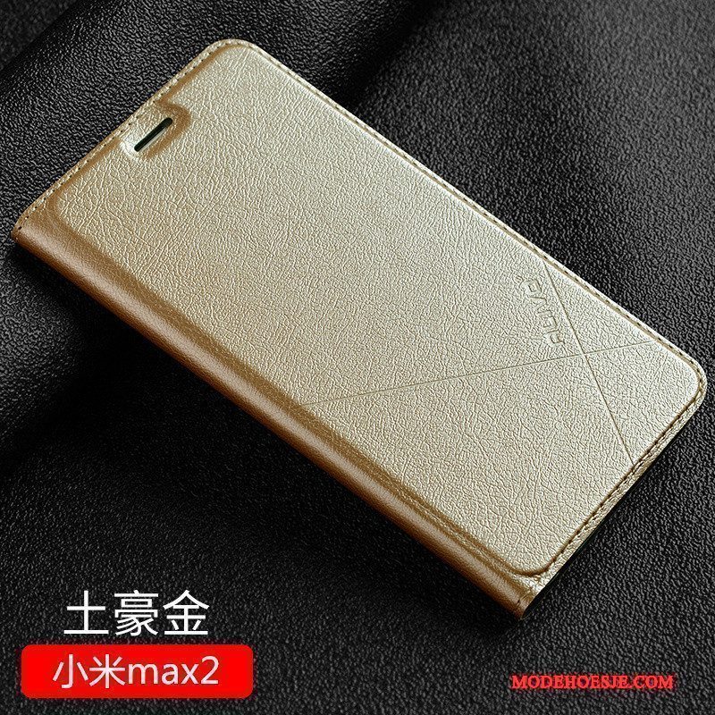 Hoesje Mi Max 2 Leer Goud Hard, Hoes Mi Max 2 Folio Mini Anti-fall