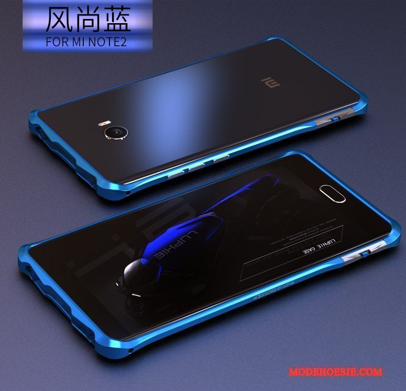 Hoesje Mi Note 2 Metaal Telefoon Mini, Hoes Mi Note 2 Bescherming Omlijsting Blauw