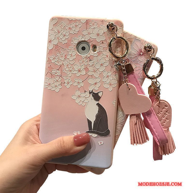 Hoesje Mi Note 2 Zacht Roze Aardbei, Hoes Mi Note 2 Reliëf Telefoon Hanger