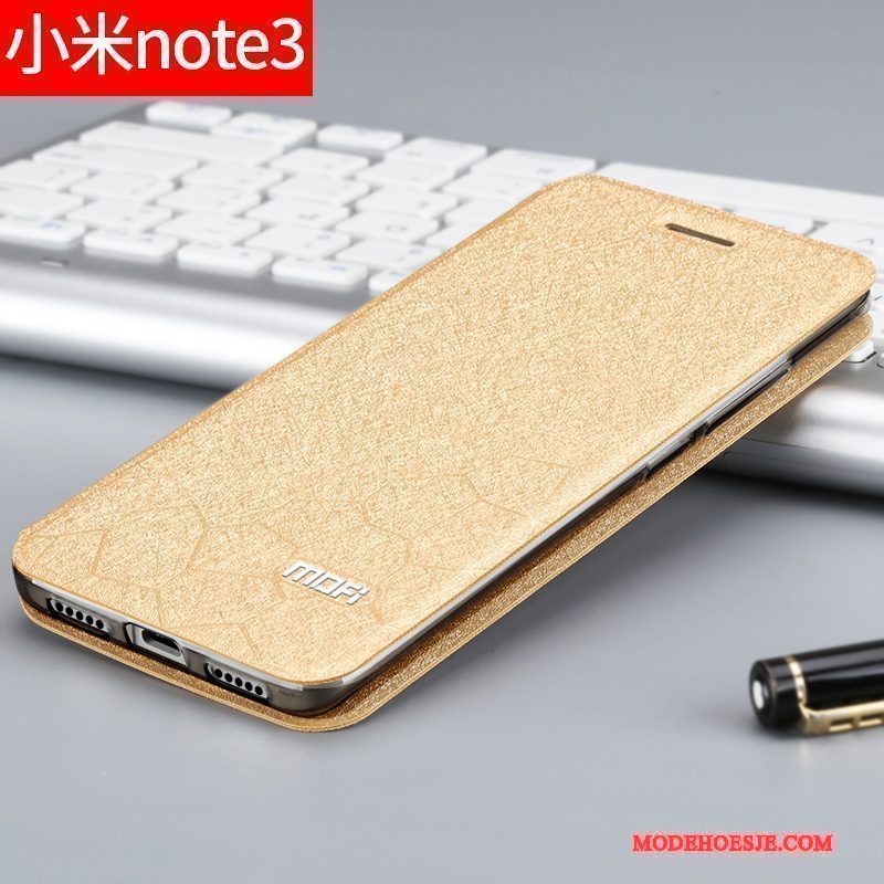 Hoesje Mi Note 3 Folio Goud Anti-fall, Hoes Mi Note 3 Siliconen Minitelefoon