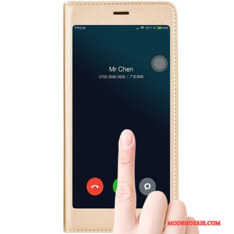 Hoesje Mi Note 3 Leer Telefoon Anti-fall, Hoes Mi Note 3 Zakken Goud Mini