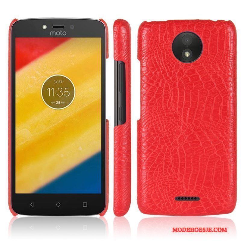 Hoesje Moto C Plus Leer Telefoon Krokodillenleer, Hoes Moto C Plus Bescherming Anti-fall Rood