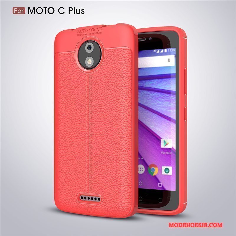 Hoesje Moto C Plus Leer Telefoon Zwart, Hoes Moto C Plus Zacht Anti-fall Rood