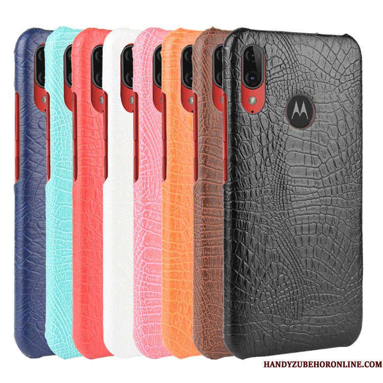 Hoesje Moto E6 Plus Leer Hard Zwart, Hoes Moto E6 Plus Bescherming Krokodillenleer Trend