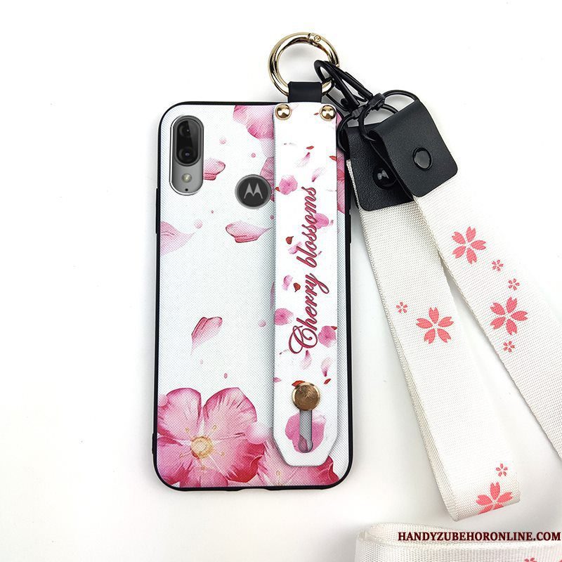 Hoesje Moto E6 Plus Scheppend Vers Bloemen, Hoes Moto E6 Plus Ondersteuning Hanger Roze