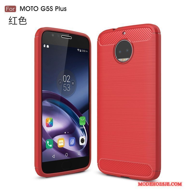 Hoesje Moto G5 Plus Bescherming Rood Zijde, Hoes Moto G5 Plus Anti-falltelefoon