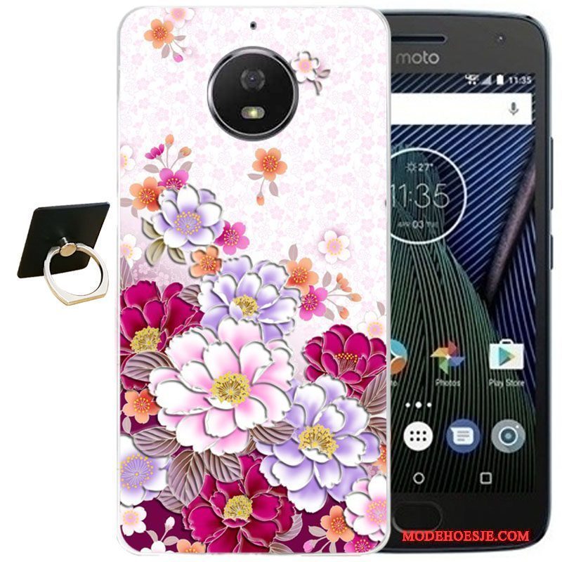 Hoesje Moto G5 Plus Vintage Telefoon Wind, Hoes Moto G5 Plus Reliëf Roze