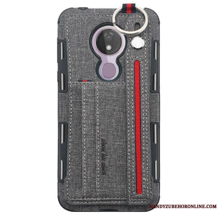 Hoesje Moto G7 Power Ondersteuning Hanger Kaart, Hoes Moto G7 Power Leer Grijstelefoon